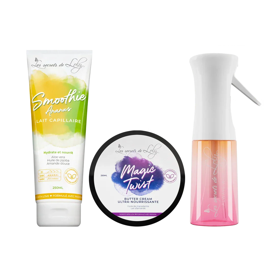 Starter Pack Cheveux Crépus - Lait sans rinçage, crème coiffante & vaporisateur